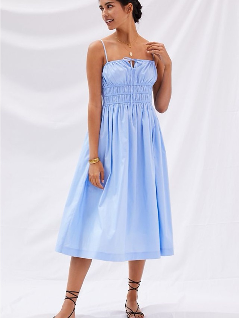 Sunday in Brooklyn Light Blue Smocked Midi Dress
